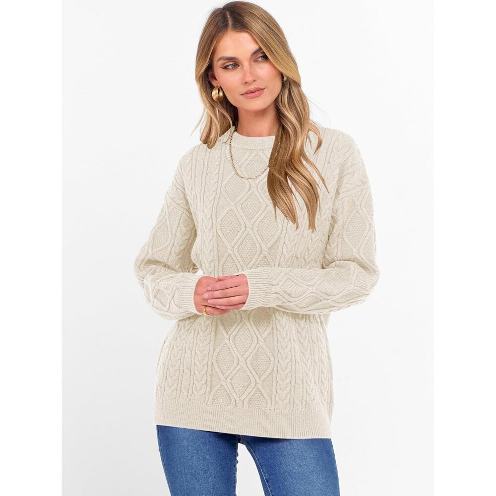 Women Oversized Cable Knit Sweater Thick Acrylic Nylon PBT Fall Winter - Picture 9 of 9